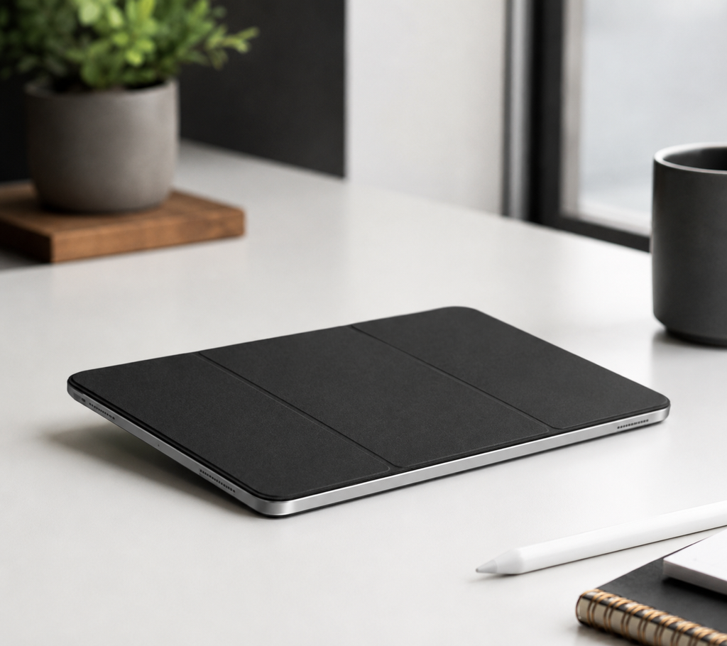 Estuche trasero magnético para iPad.