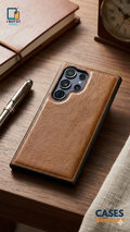 Case Samsung tipo cuero café