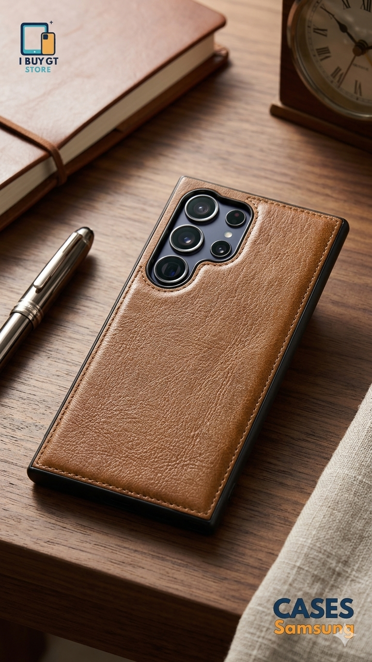 Case Samsung tipo cuero café