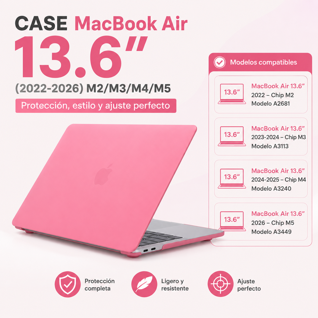 Case MacBook Air 13.6” (2022-2026) M2/M3/M4/M5 - Protector Rígido 🍃 pocas unidades